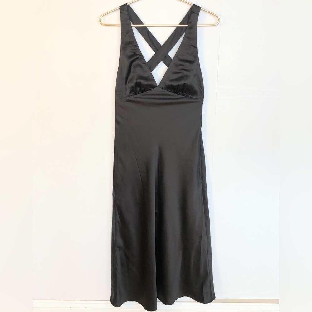 NWT Princess Polly Black Satin Halter Midi Dress 2